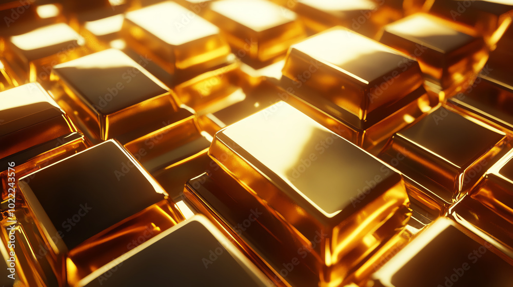 A close-up view of shining gold bars stacked neatly, representing wealth and investment opportunities. A close-up view of shining gold bars stacked neatly, representing wealth and investment opportunities.