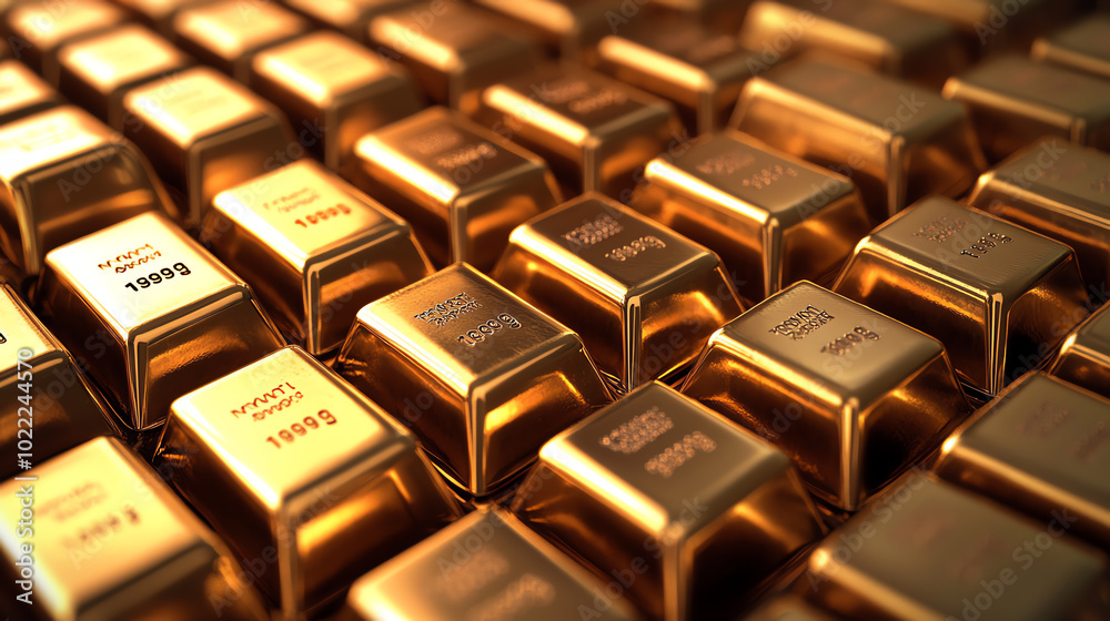 Rows of gleaming gold bars stacked together, symbolizing wealth, investment, and luxury. Ideal for finance and commodity-related themes. Rows of gleaming gold bars stacked together, symbolizing wealth, investment, and luxury. Ideal for finance and commodity-related themes.