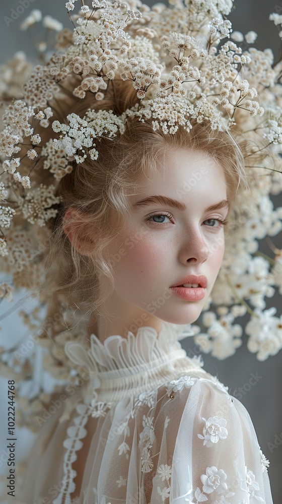 Delicate Beauty: A Woman Adorned with a Floral Crown Delicate Beauty: A Woman Adorned with a Floral Crown