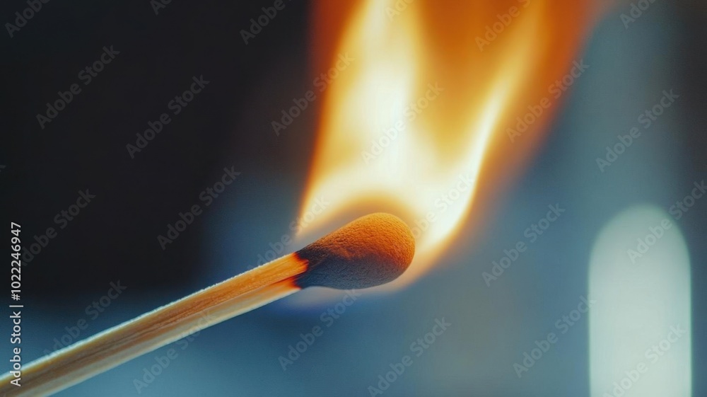 Slowmotion of a match being struck, the flame gradually igniting, match flame, fire ignition