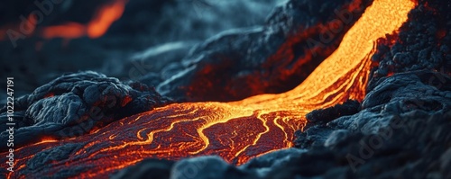 Slowmotion of lava flowing slowly from a volcano, lava flow, natural power