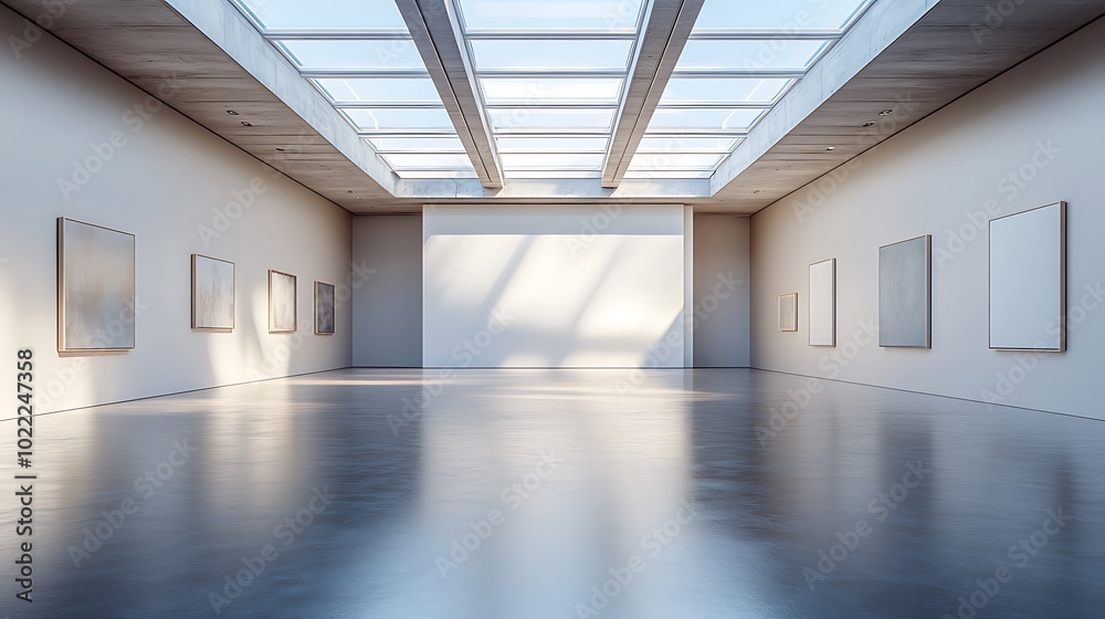Modern Art Gallery with Skylight and Empty Canvas Modern Art Gallery with Skylight and Empty Canvas