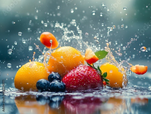 Wallpaper Mural Fresh Fruit Splash with Water Droplets and Berries Torontodigital.ca