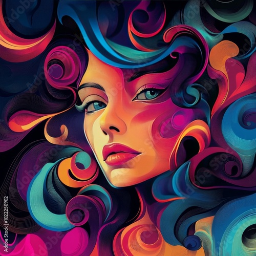 Vibrant Abstract Portrait with Colorful Swirls