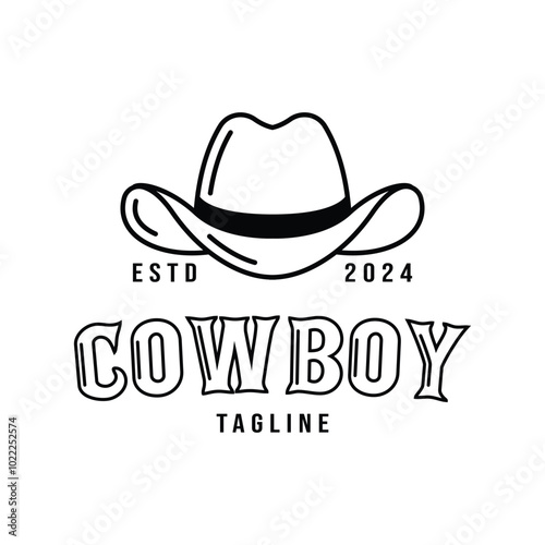cowboy hat logo outline vector design illustration