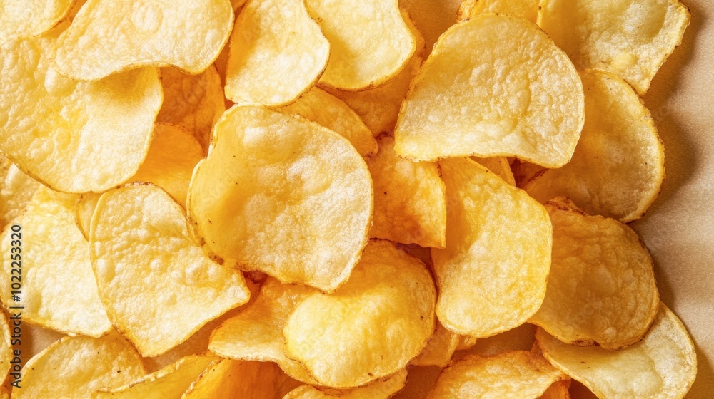 A pile of homemade potato chips on a parchment-lined baking sheet fresh from the oven.