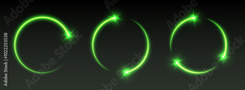 Glowing red shooting star circles with sparkles, light frames, stars in circular motion, abstract shiny rings with particles. Vector illustration.