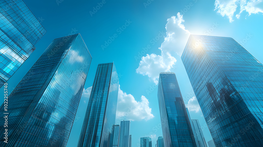 A futuristic city skyline with towering glass buildings and innovative architecture A futuristic city skyline with towering glass buildings and innovative architecture