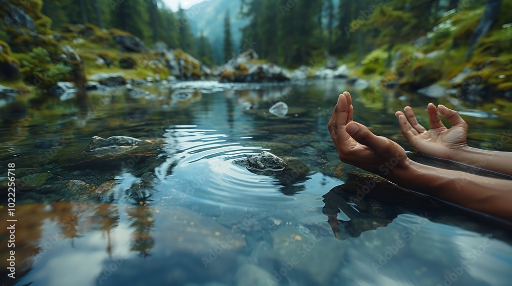 Demonstrate effective stress management technique image of someone practicing mindfulness meditation deep breathing exercise or progressive muscle relaxation peaceful outdoor setting releasing tension Demonstrate effective stress management technique image of someone practicing mindfulness meditation deep breathing exercise or progressive muscle relaxation peaceful outdoor setting releasing tension