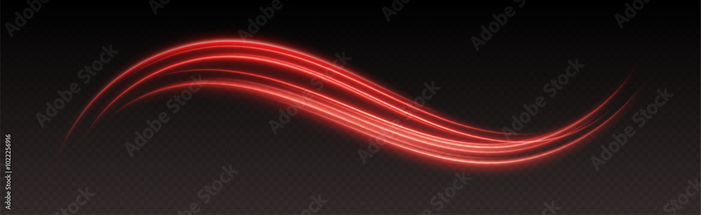 Glowing red light swirl with smooth, flowing curves. Light effect in motion concept. Vector illustration.