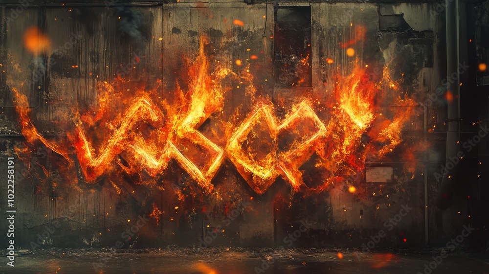 Fiery Graffiti Art on Urban Wall Fiery Graffiti Art on Urban Wall