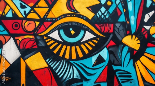 Colorful Eye in Abstract Urban Mural Art