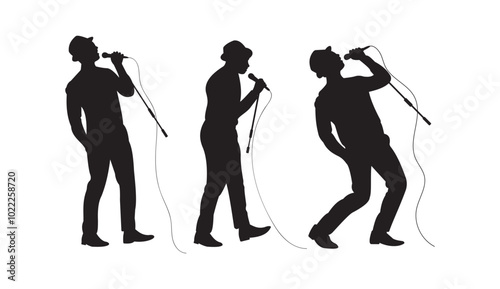 silhouette of man singer holding microphone