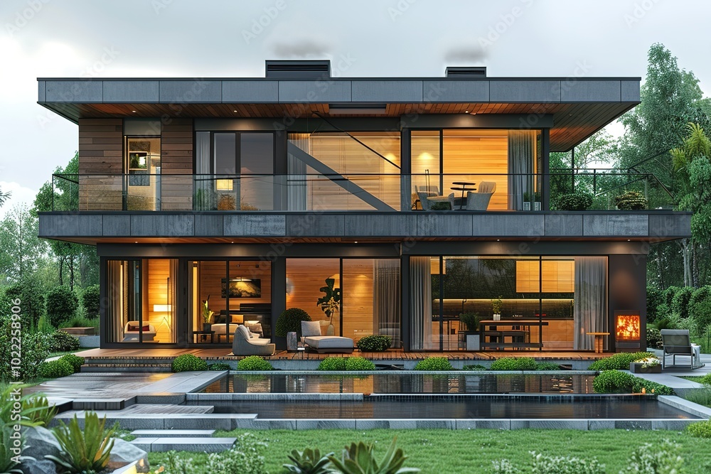 A large house with a pool and a fireplace A large house with a pool and a fireplace