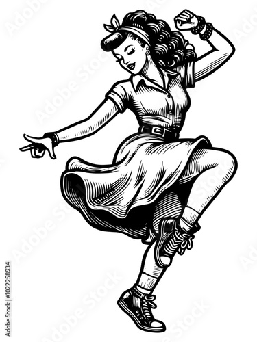 Dancing women in retro style. Vector generative ai.