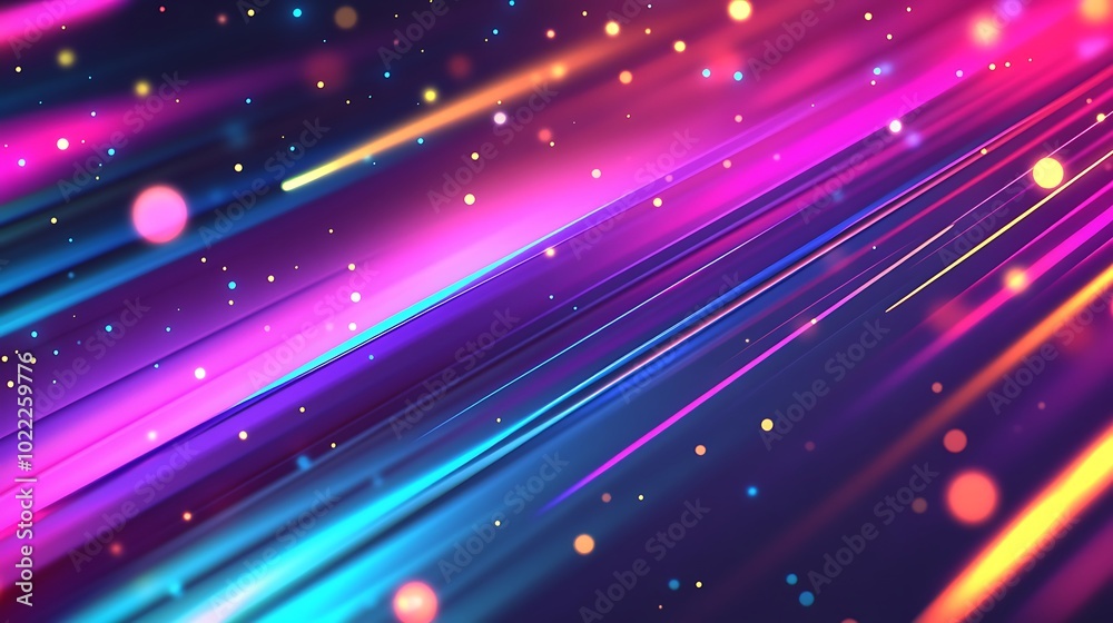 Abstract Background with Diagonal Neon Lines and Bokeh Lights Abstract Background with Diagonal Neon Lines and Bokeh Lights