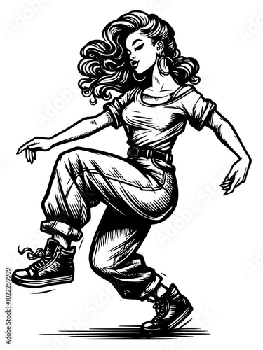 Dancing women in retro style. Vector generative ai.
