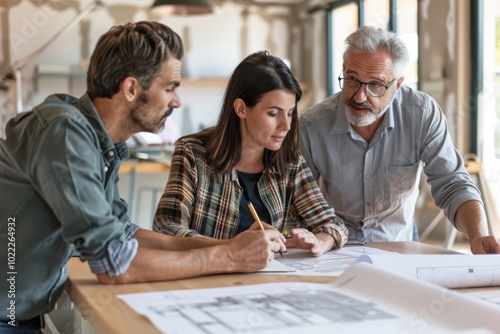 Architect advising clients on building project, professional meeting