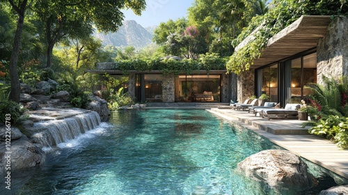 Wallpaper Mural Serene luxury villa with a pool and natural surroundings. Torontodigital.ca