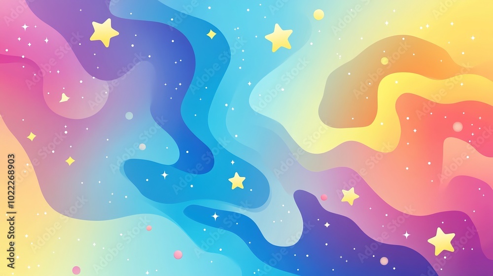 Fototapeta premium Colorful abstract background with stars and wavy patterns