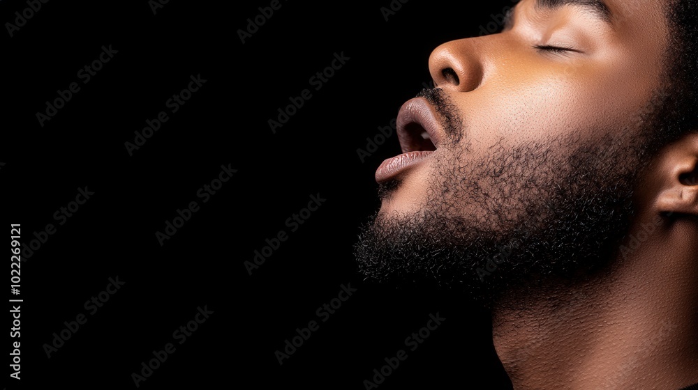 Close Up Portrait of a Black Man with Beard Open Mouth and Eyes Closed Close Up Portrait of a Black Man with Beard Open Mouth and Eyes Closed
