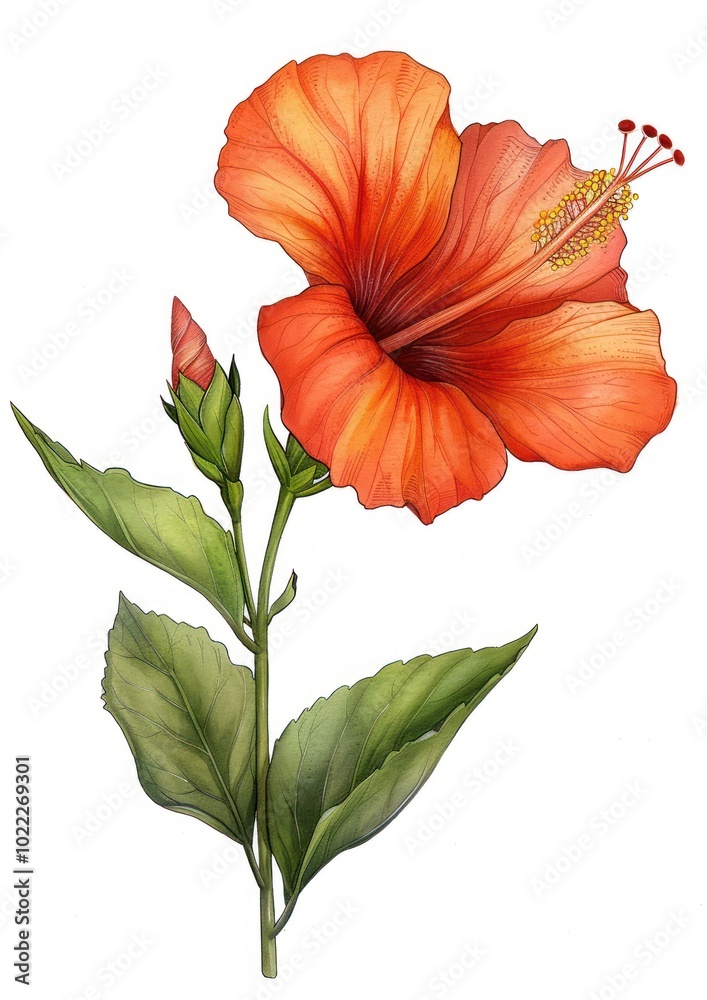 Tropical Hibiscus Flower Illustration - Vibrant and Colorful Botanical Design Tropical Hibiscus Flower Illustration - Vibrant and Colorful Botanical Design