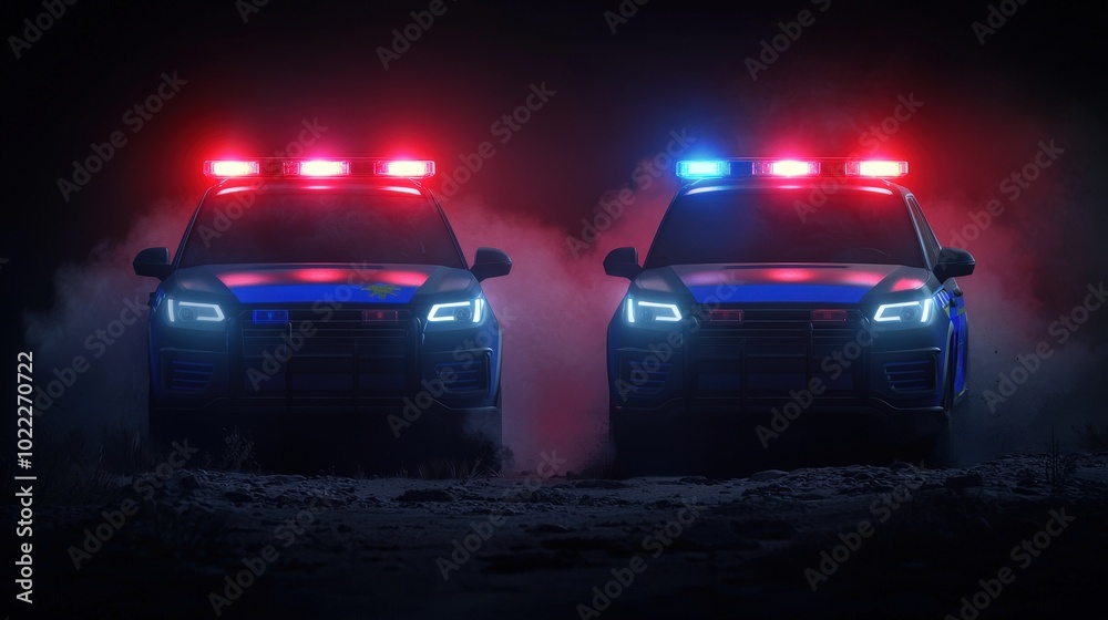 Emergency Vehicles with Flashing Lights at Night Emergency Vehicles with Flashing Lights at Night