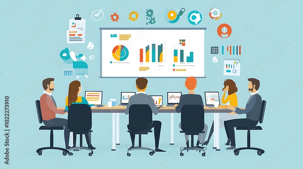 Business Team Analyzing Data and Charts During a Meeting Business Team Analyzing Data and Charts During a Meeting