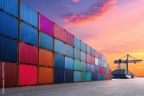 Wallpaper Mural Colorful Shipping Containers Stacked in an Industrial Storage Torontodigital.ca