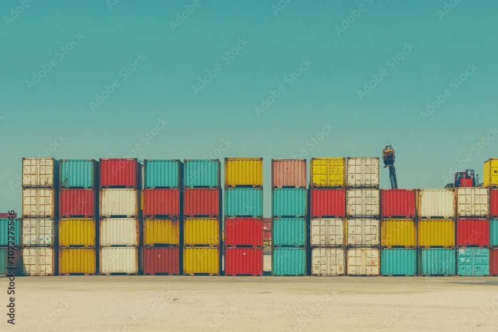 Obraz premium Colorful Shipping Containers Stacked in an Industrial Storage