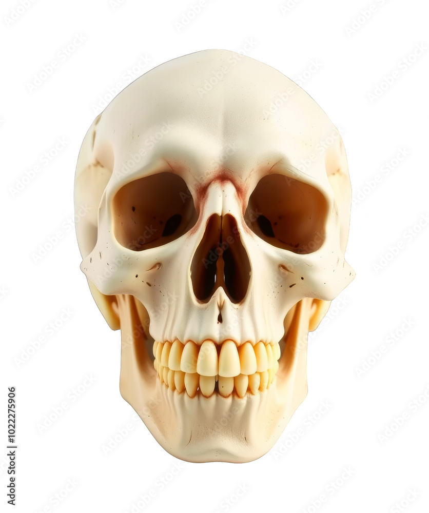 Realistic Human Skull on Transparent Background, Isolated PNG for Halloween and Educational Uses