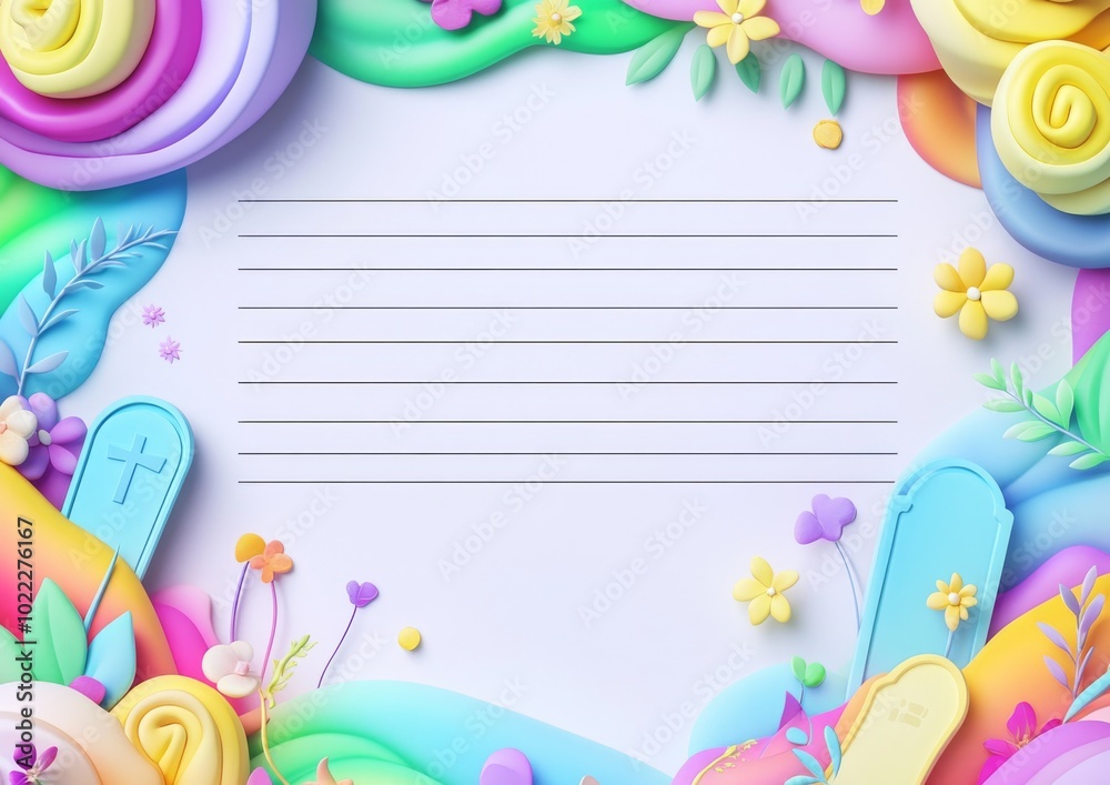 Whimsical 3D Art on Lined Stationery with Graveyard Scene - Claymation Anime Style\ Whimsical 3D Art on Lined Stationery with Graveyard Scene - Claymation Anime Style\