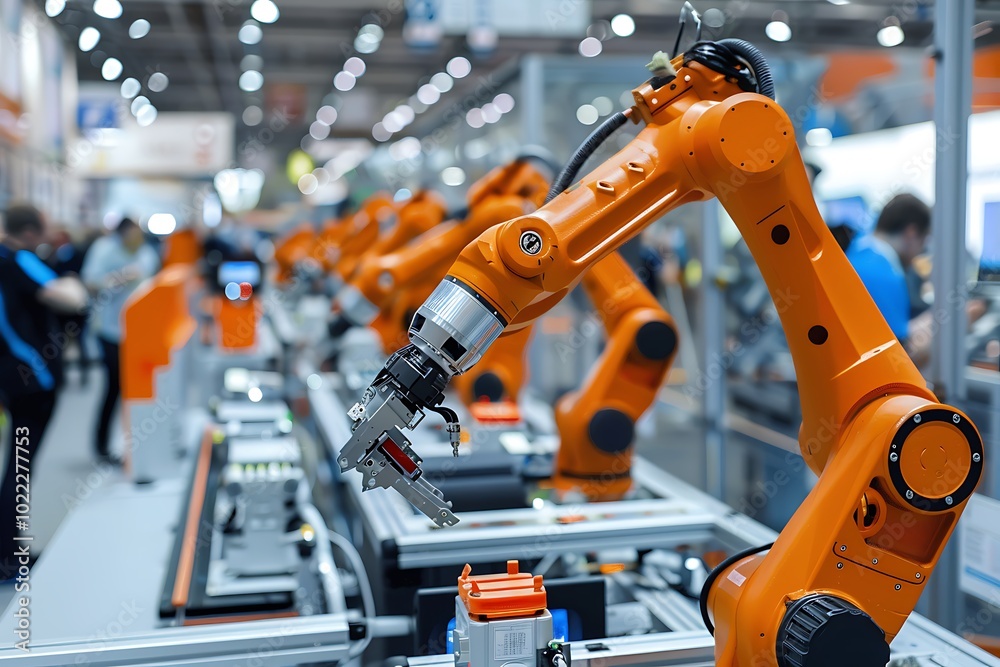 Industrial robot arm working in the factory. Industrial robot arm working in the factory.