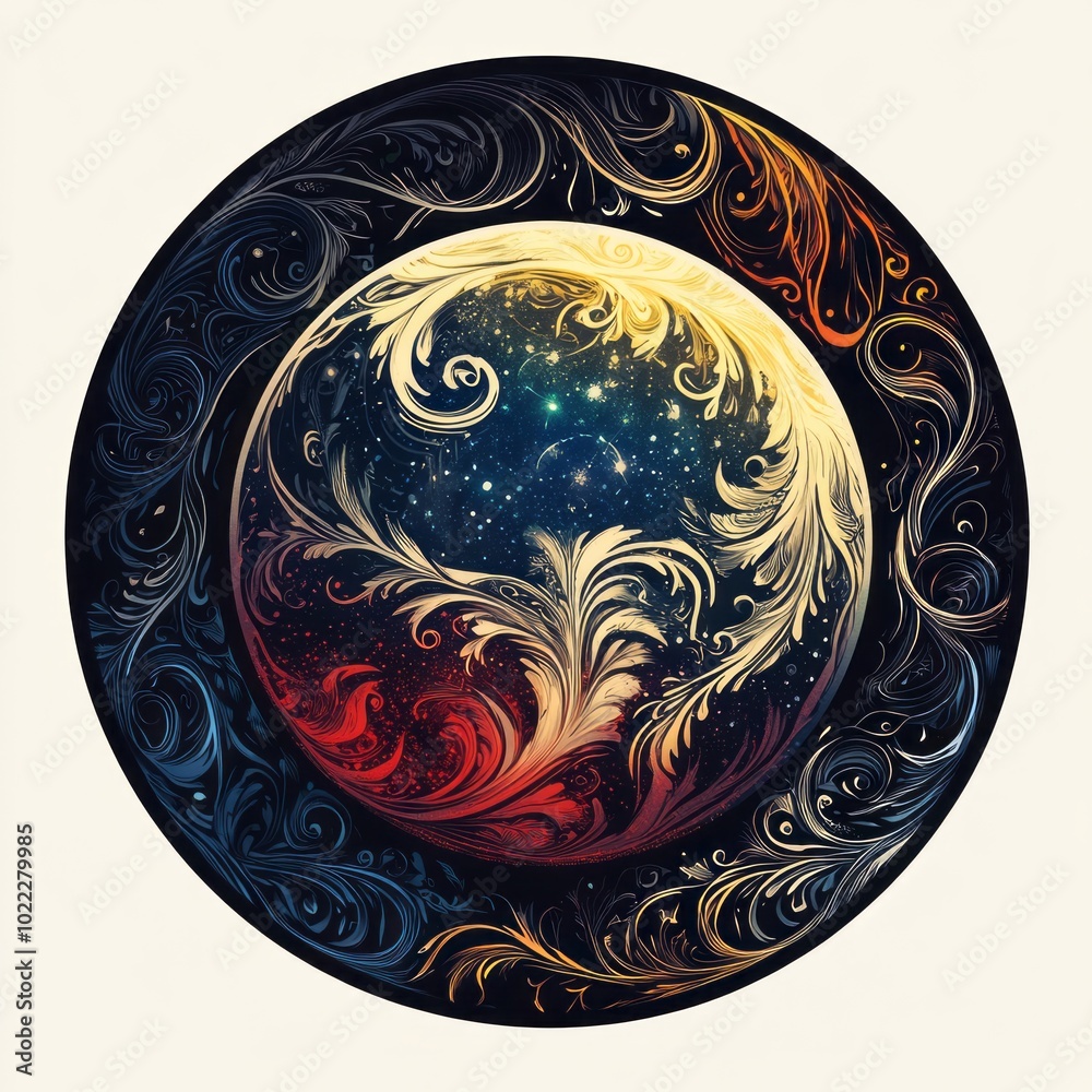 Cosmic Swirl with Ornate Pattern and Starry Background Cosmic Swirl with Ornate Pattern and Starry Background