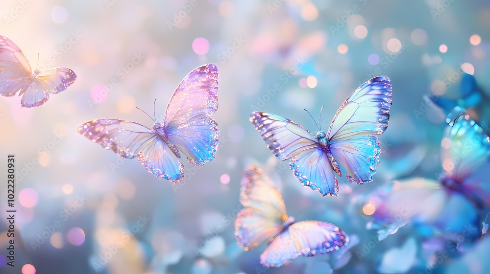 Digital technology colorful holographic butterfly group poster background Digital technology colorful holographic butterfly group poster background