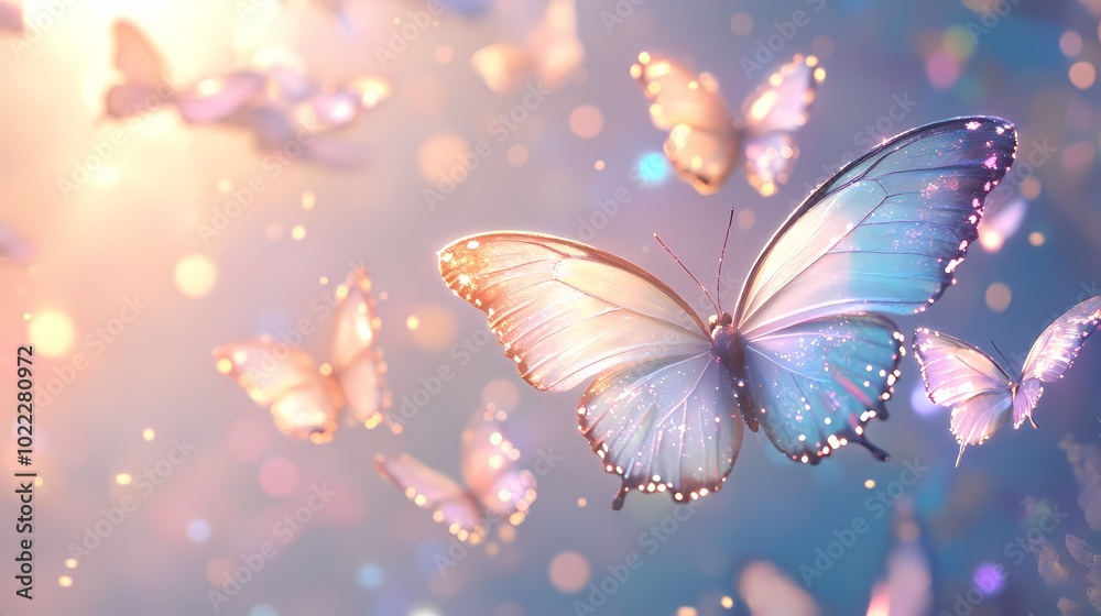 Digital technology colorful holographic butterfly group poster background Digital technology colorful holographic butterfly group poster background