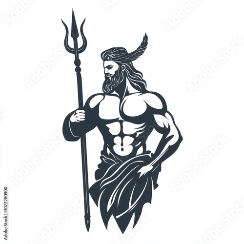 Powerful Pose of a Mythical Sea God with Trident