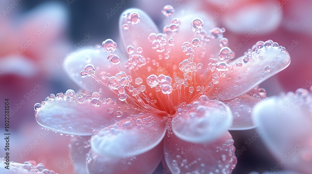Pink Flower with Dew Drops - Macro Photography