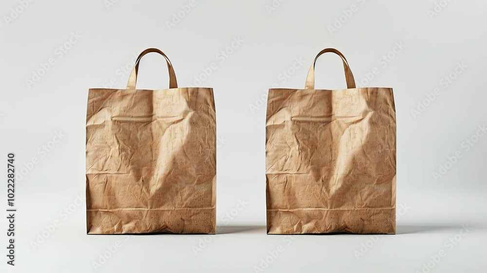 Two Crumpled Brown Paper Bags with Handles Two Crumpled Brown Paper Bags with Handles