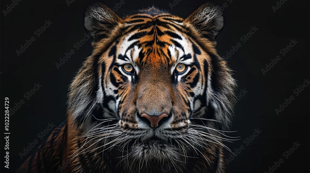 Close-up Portrait of a Tiger with Intense Gaze Close-up Portrait of a Tiger with Intense Gaze