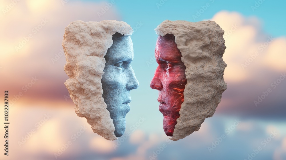 Stone Faces of Heaven and Hell Conceptual Art Good vs Evil Light vs Dark Stone Faces of Heaven and Hell Conceptual Art Good vs Evil Light vs Dark