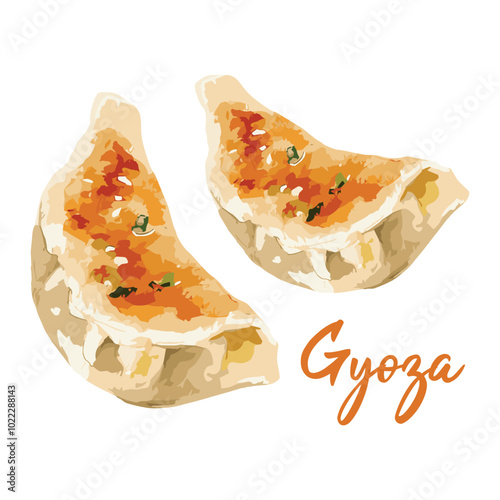 gyoza in watercolor illustration style, isolated vector on white background