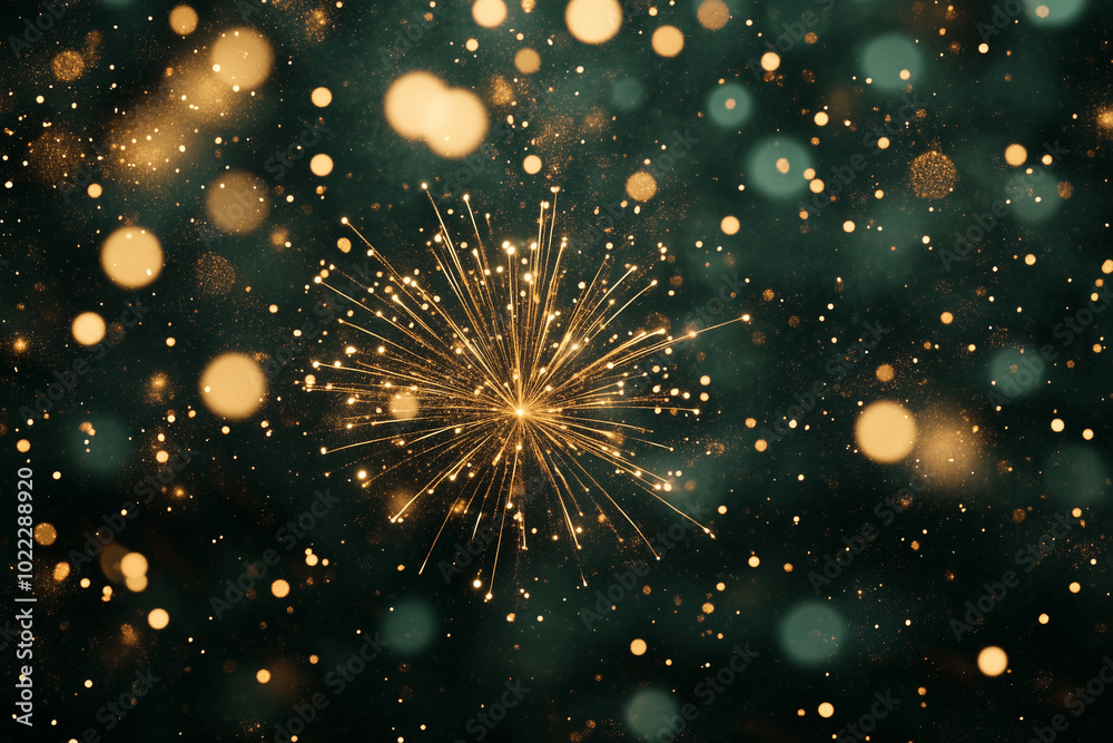 Obraz premium Abstract Golden Light Bokeh with Green Background and Festive Glow