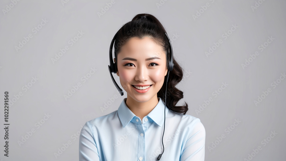 portrait of a smiling professional Asian female customer service with headset portrait of a smiling professional Asian female customer service with headset