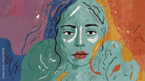 abstract portrait of a person in modern style with vibrant colors and expressive strokes, abstract art, modern portrait, expressive painting, multicolor palette, contemporary art, stylized face