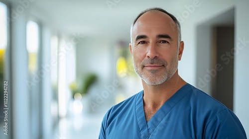 Portrait of a Male Doctor in a Blue Scrubs Uniform