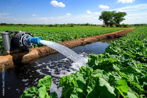 Realistic image of a rural irrigation system using drip irrigation technology to conserve water and enhance crop yield, symbolizing efficiency in rural water supply