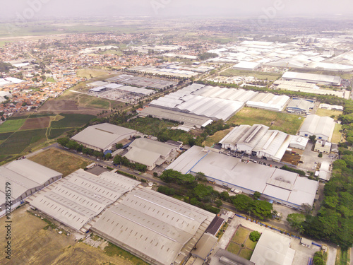 Fotografie Aerial Shot of Dwipapuri Industrial Estate which is located in Rancaekek, Indonesia