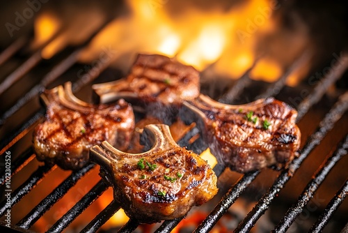 Sizzling Lamb Chops on the Barbecue   Mouthwatering Presentation of Australia s Iconic Culinary Tradition photo