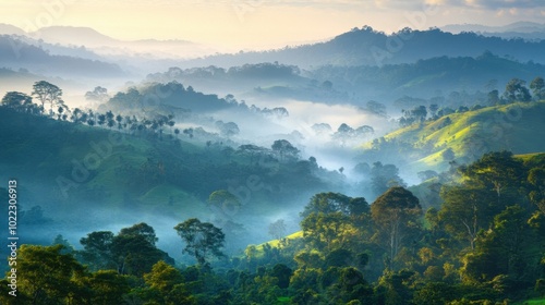 Serene Misty Landscape in Mountainous Region